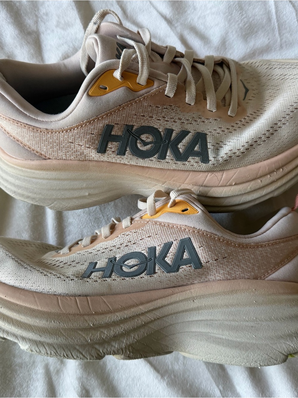Hoka Women's Blush Pink and Yellow Athletic Running Shoes